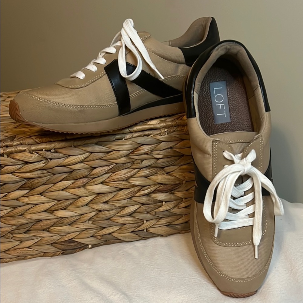 LOFT Tan and Black Sneakers with Minimalist Design